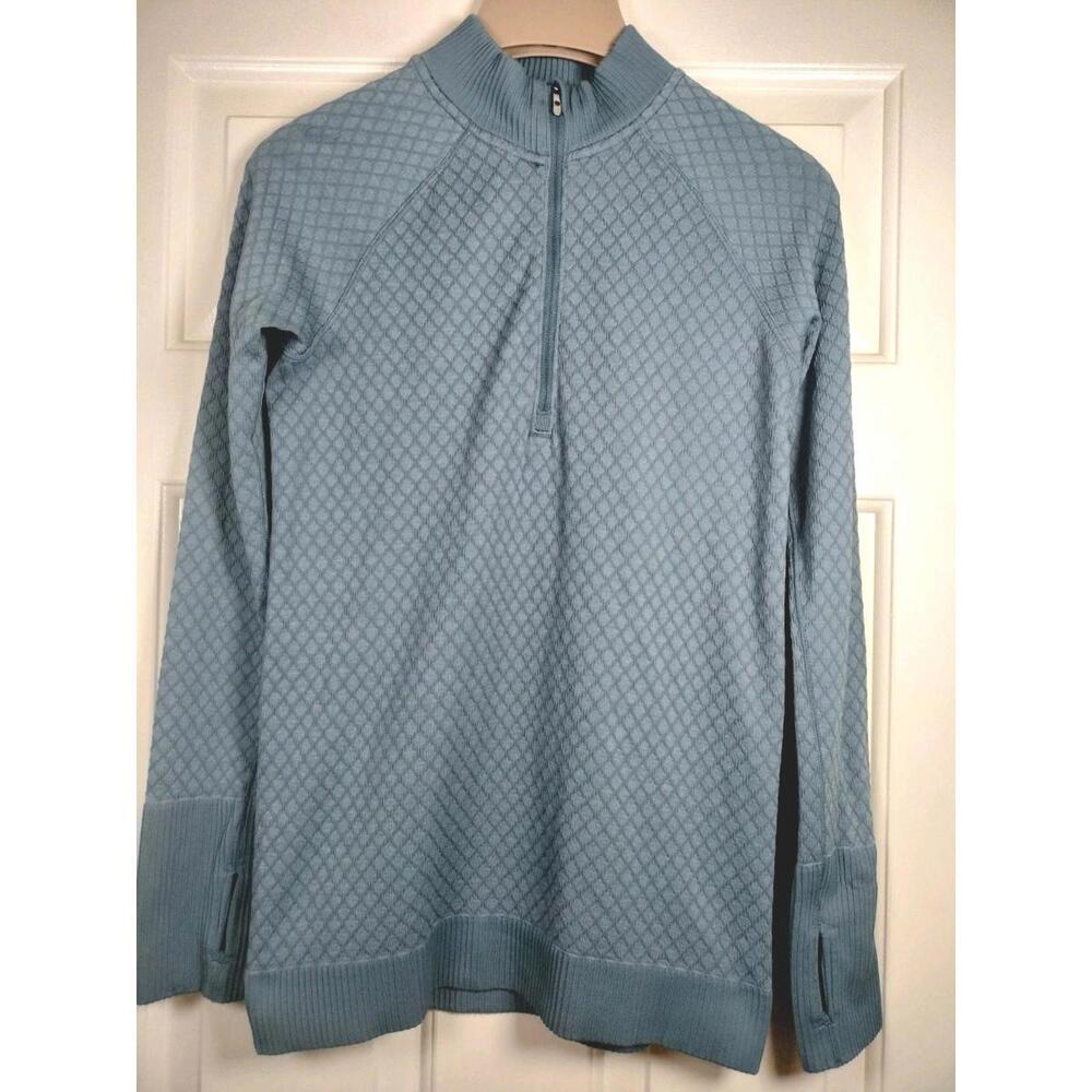 Lululemon Engineered Warmth Half-Zip Pullover Blue/Grey Textured Wool Blend Sz 4